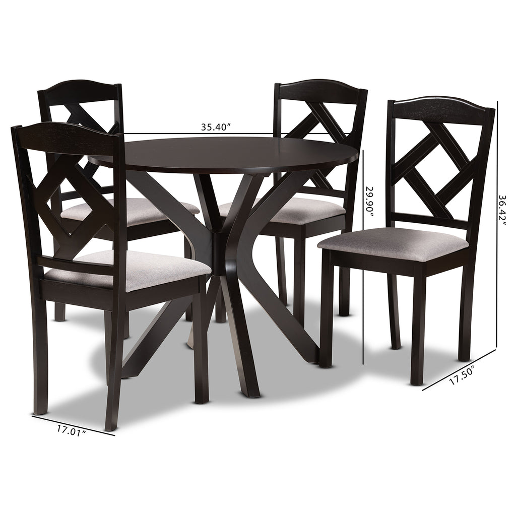 Carlin Modern Transitional Grey Fabric Upholstered and Dark Brown Finished Wood 5-Piece Dining Set