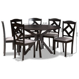 Carlin Modern Transitional Grey Fabric Upholstered and Dark Brown Finished Wood 7-Piece Dining Set
