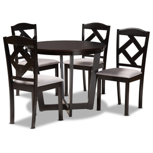 Morigan Modern Transitional Grey Fabric Upholstered and Dark Brown Finished Wood 5-Piece Dining Set