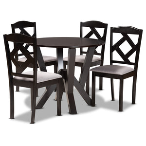 Riona Modern Transitional Grey Fabric Upholstered and Dark Brown Finished Wood 5-Piece Dining Set