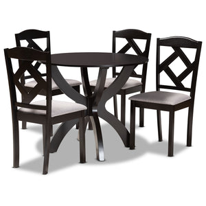 Nesa Modern Transitional Grey Fabric Upholstered and Dark Brown Finished Wood 5-Piece Dining Set