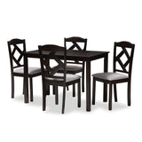 Ruth Modern and Contemporary Espresso Brown Finished and Grey Fabric Upholstered 5-Piece Dining Set