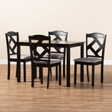 Baxton Studio Ruth Modern and Contemporary Espresso Brown Finished and Grey Fabric Upholstered 5-Piece Dining Set