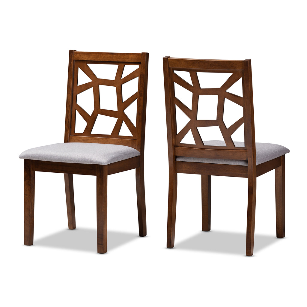 Baxton Studio Abilene Mid-Century Grey Fabric Upholstered and Walnut Brown Finished Dining Chair Set of 2