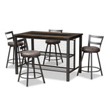 Arjean Rustic and Industrial Grey Fabric Upholstered 5-Piece Pub Set