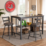 Baxton Studio Arjean Rustic and Industrial Grey Fabric Upholstered 5-Piece Pub Set