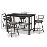 Baxton Studio Arjean Rustic and Industrial Grey Fabric Upholstered 5-Piece Pub Set