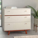 Alpine Furniture Dakota 3 Drawer Small Chest 1974-04 White with Acorn Accents Mahogany Solids & Veneer 36 x 18 x 34