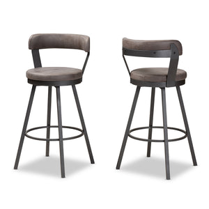 Baxton Studio Arcene Rustic and Industrial Antique Grey Fabric Swivel Bar Stool Set of 2