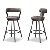 Baxton Studio Arcene Rustic and Industrial Antique Grey Fabric Swivel Bar Stool Set of 2