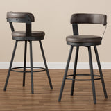 Baxton Studio Arcene Rustic and Industrial Antique Grey Fabric Swivel Bar Stool Set of 2