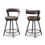 Baxton Studio Arcene Rustic and Industrial Grey Fabric Upholstered Counter Stool Set of 2