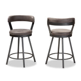 Baxton Studio Arcene Rustic and Industrial Grey Fabric Upholstered Counter Stool Set of 2