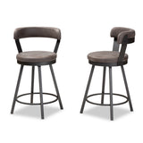 Baxton Studio Arcene Rustic and Industrial Grey Fabric Upholstered Counter Stool Set of 2