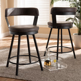 Baxton Studio Arcene Rustic and Industrial Grey Fabric Upholstered Counter Stool Set of 2