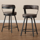 Baxton Studio Arcene Rustic and Industrial Grey Fabric Upholstered Counter Stool Set of 2