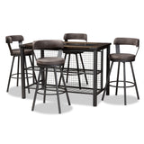 Arcene Rustic and Industrial Antique Grey Fabric Upholstered 5-Piece Pub Set