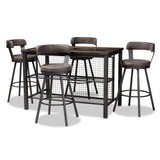 Baxton Studio Arcene Rustic and Industrial Antique Grey Fabric Upholstered 5-Piece Pub Set