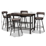 Baxton Studio Arcene Rustic and Industrial Antique Grey Fabric Upholstered 5-Piece Pub Set