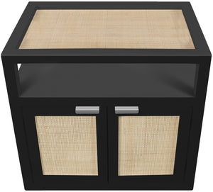 Cambria Natural Cane / Engineered Wood / Metal Mid Century Black Night Stand - 26" W x 18" D x 24" H
