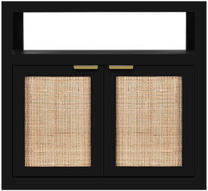 Cambria Natural Cane / Engineered Wood / Metal Mid Century Black Night Stand - 26" W x 18" D x 24" H