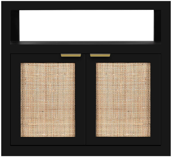 Cambria Natural Cane / Engineered Wood / Metal Mid Century Black Night Stand - 26" W x 18" D x 24" H