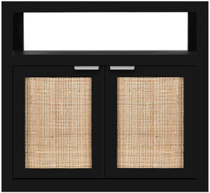 Cambria Natural Cane / Engineered Wood / Metal Mid Century Black Night Stand - 26" W x 18" D x 24" H