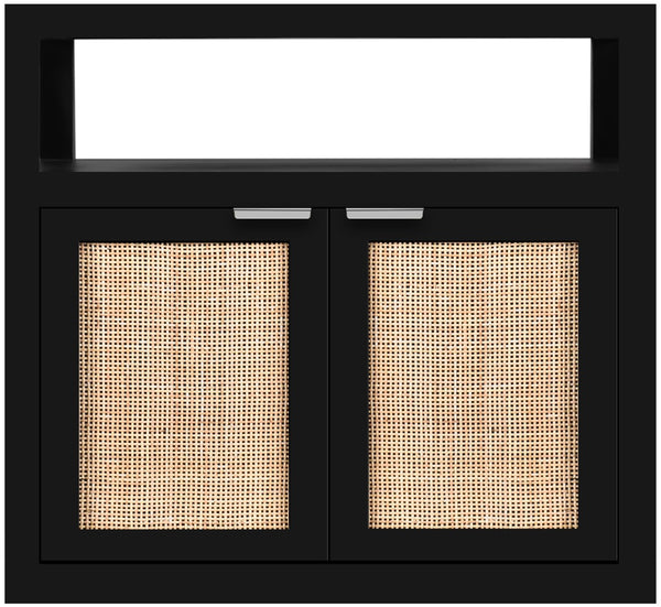 Cambria Natural Cane / Engineered Wood / Metal Mid Century Black Night Stand - 26" W x 18" D x 24" H