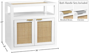 Cambria Natural Cane / Engineered Wood / Metal Mid Century White Night Stand - 26" W x 18" D x 24" H