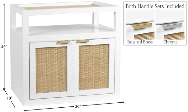 Cambria Natural Cane / Engineered Wood / Metal Mid Century White Night Stand - 26" W x 18" D x 24" H