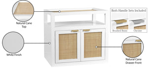 Cambria Natural Cane / Engineered Wood / Metal Mid Century White Night Stand - 26" W x 18" D x 24" H