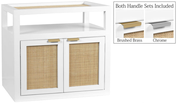 Cambria Natural Cane / Engineered Wood / Metal Mid Century White Night Stand - 26" W x 18" D x 24" H