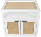 Cambria Natural Cane / Engineered Wood / Metal Mid Century White Night Stand - 26" W x 18" D x 24" H