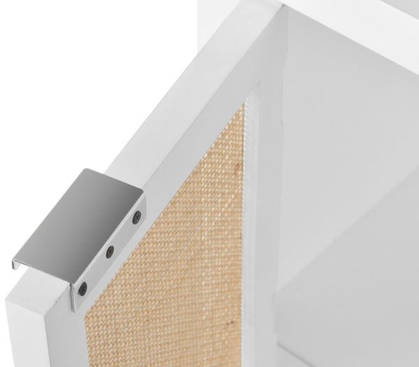 Cambria Natural Cane / Engineered Wood / Metal Mid Century White Night Stand - 26" W x 18" D x 24" H