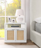 Cambria Natural Cane / Engineered Wood / Metal Mid Century White Night Stand - 26" W x 18" D x 24" H