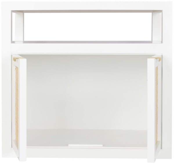 Cambria Natural Cane / Engineered Wood / Metal Mid Century White Night Stand - 26" W x 18" D x 24" H