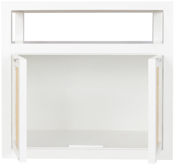 Cambria Natural Cane / Engineered Wood / Metal Mid Century White Night Stand - 26" W x 18" D x 24" H