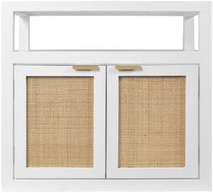 Cambria Natural Cane / Engineered Wood / Metal Mid Century White Night Stand - 26" W x 18" D x 24" H