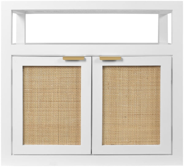 Cambria Natural Cane / Engineered Wood / Metal Mid Century White Night Stand - 26" W x 18" D x 24" H