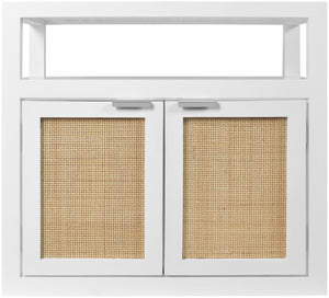 Cambria Natural Cane / Engineered Wood / Metal Mid Century White Night Stand - 26" W x 18" D x 24" H