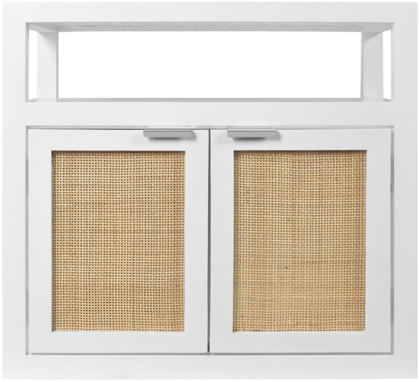 Cambria Natural Cane / Engineered Wood / Metal Mid Century White Night Stand - 26" W x 18" D x 24" H