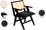 Abby Faux Leather / Mango Wood / Natural Cane / Foam Mid Century Black Faux Leather Dining Arm Chair - 21" W x 22.5" D x 32" H