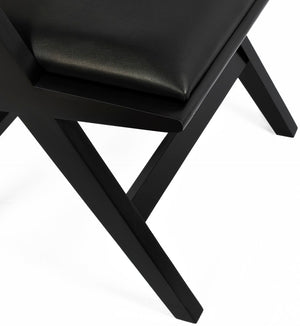 Abby Faux Leather / Mango Wood / Natural Cane / Foam Mid Century Black Faux Leather Dining Arm Chair - 21" W x 22.5" D x 32" H