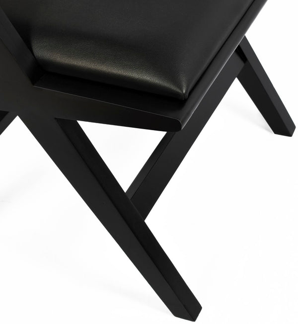 Abby Faux Leather / Mango Wood / Natural Cane / Foam Mid Century Black Faux Leather Dining Arm Chair - 21" W x 22.5" D x 32" H