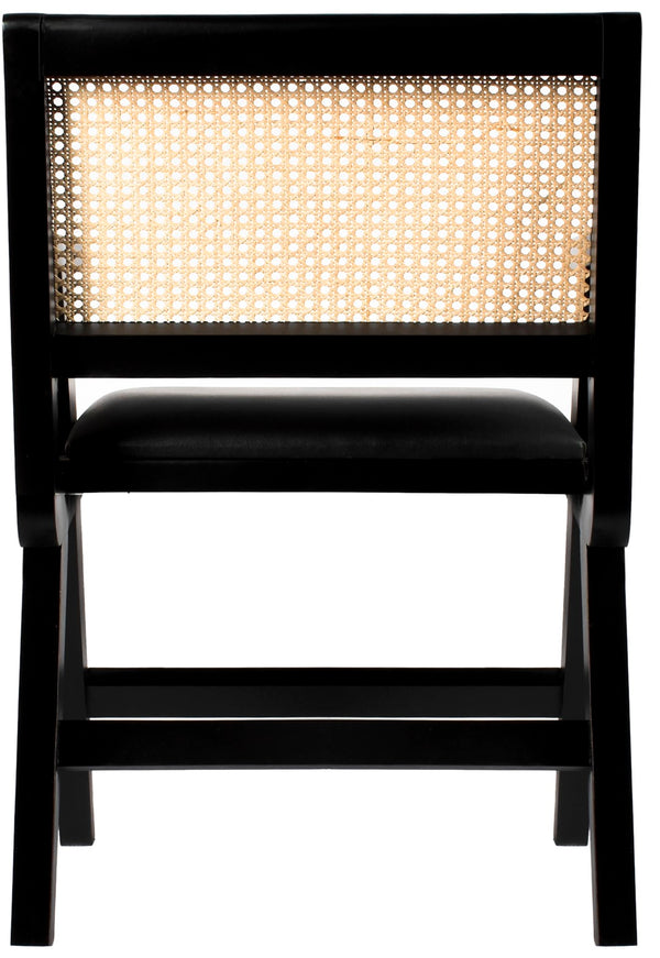 Abby Faux Leather / Mango Wood / Natural Cane / Foam Mid Century Black Faux Leather Dining Arm Chair - 21" W x 22.5" D x 32" H