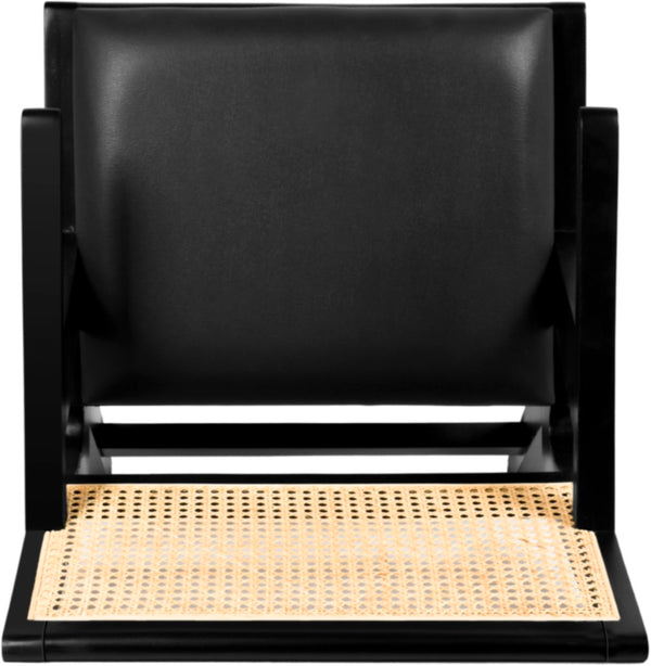 Abby Faux Leather / Mango Wood / Natural Cane / Foam Mid Century Black Faux Leather Dining Arm Chair - 21" W x 22.5" D x 32" H