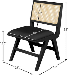 Abby Faux Leather / Mango Wood / Natural Cane / Foam Mid Century Black Faux Leather Dining Side Chair - 21" W x 22.5" D x 32" H