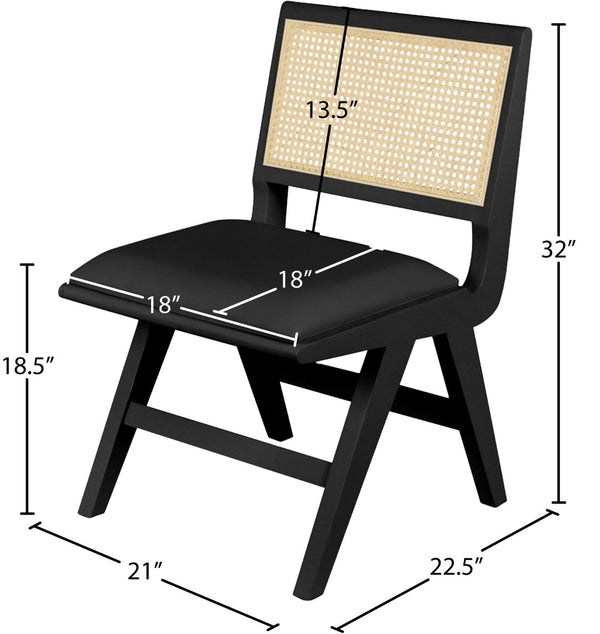 Abby Faux Leather / Mango Wood / Natural Cane / Foam Mid Century Black Faux Leather Dining Side Chair - 21" W x 22.5" D x 32" H