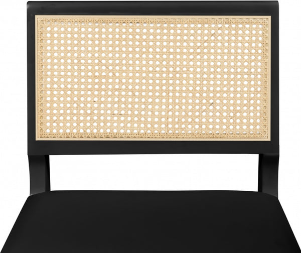 Abby Faux Leather / Mango Wood / Natural Cane / Foam Mid Century Black Faux Leather Dining Side Chair - 21" W x 22.5" D x 32" H