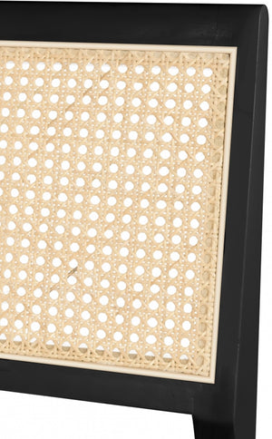 Abby Faux Leather / Mango Wood / Natural Cane / Foam Mid Century Black Faux Leather Dining Side Chair - 21" W x 22.5" D x 32" H